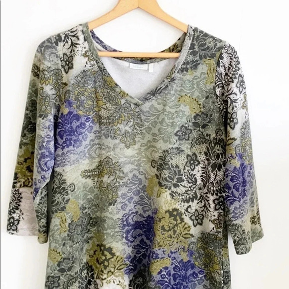 LOGO Lori Goldstein Lounge Lace Print Tunic Top - Picture 2 of 8